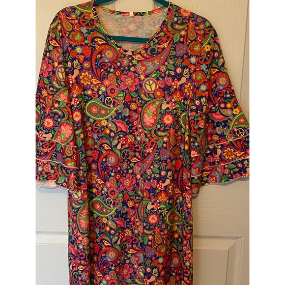 Bright Multicolor Paisley & Floral Print Tunic Dress With Flared Sleeves - Picture 2 of 12